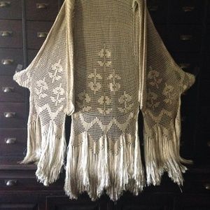 antique silk wrap crochet long sleeve full length fringe flapper era unique